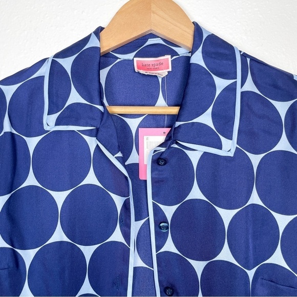 Kate Spade NWT Joy Dot Silk Twill Blue polka dot shirt | Sz. M - Picture 4 of 11
